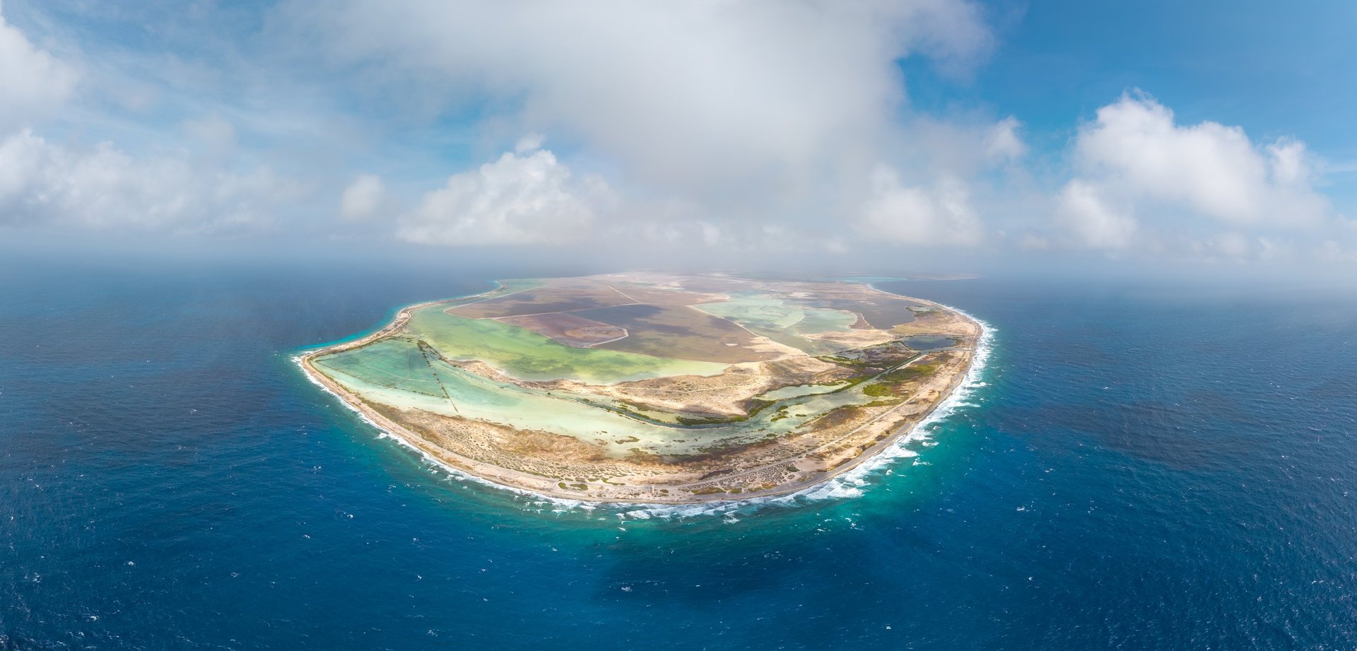 Aerial panoramic drone image of Bonaire's coastline