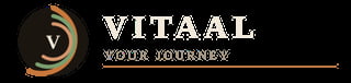 Vitaal logo with golden spiral design and tagline Your Journey on black background